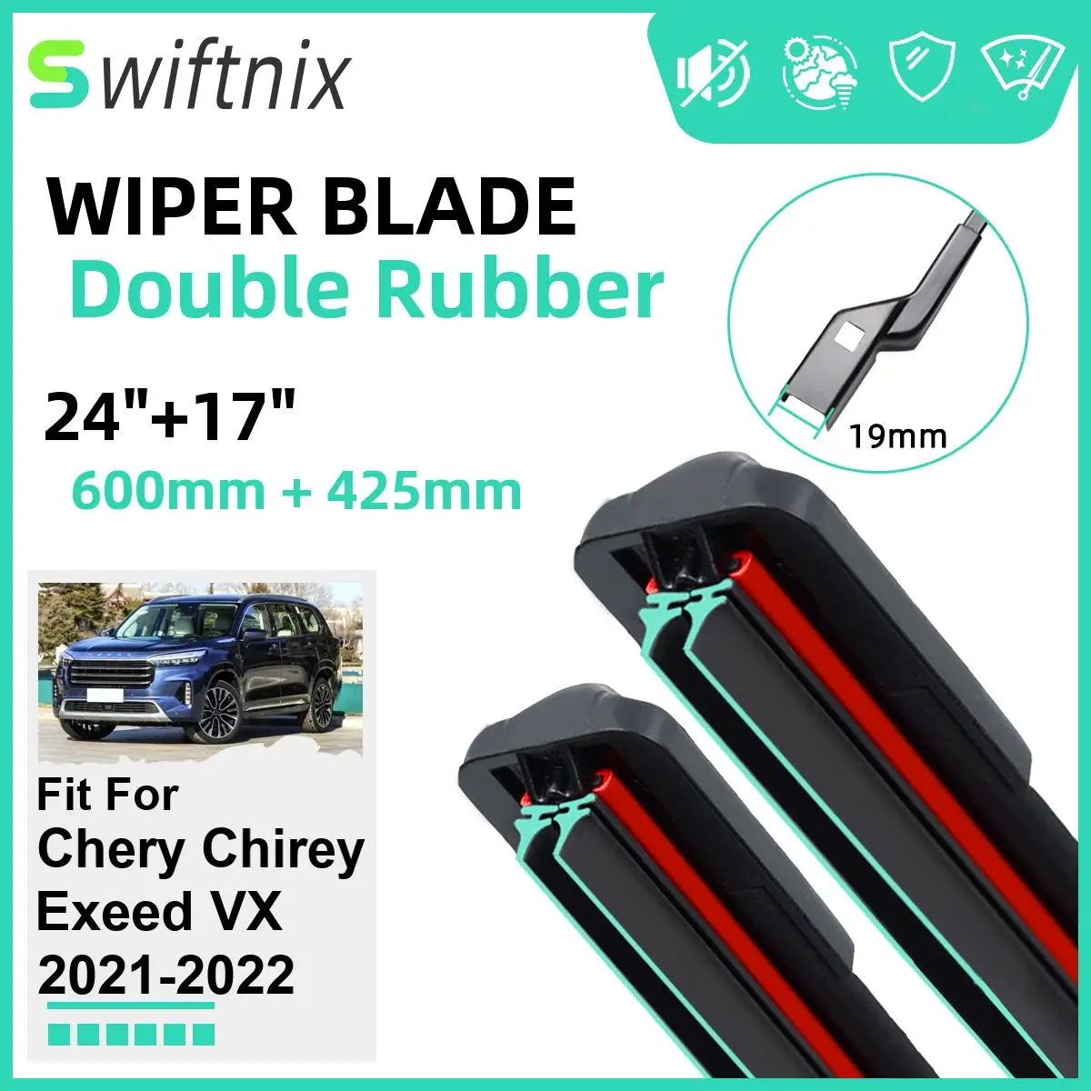 

Double Rubber Car Wiper Blades for Chery Chirey Exeed VX 2021-2022 Front Windscreen Windshield Rubber Car Accessories 2021 2022