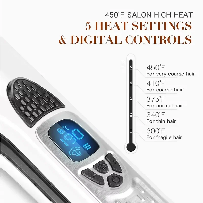 Professional Hair Straightener Heating Hot Hair Combs Dual Voltage Titanium Curling Iron Steam Flat Iron Hair Wide Plates