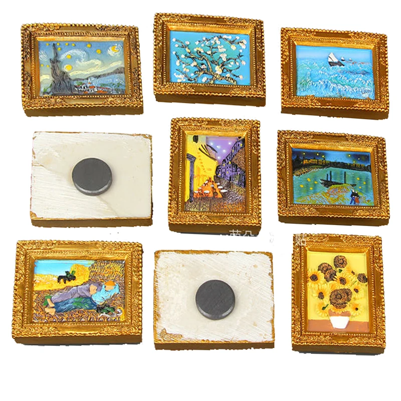 Van Gogh Painting World Famous Picture Frame 3d Fridge Magnets Starry Sky Sunflower Siesta Refrigerator Stickers Gifts