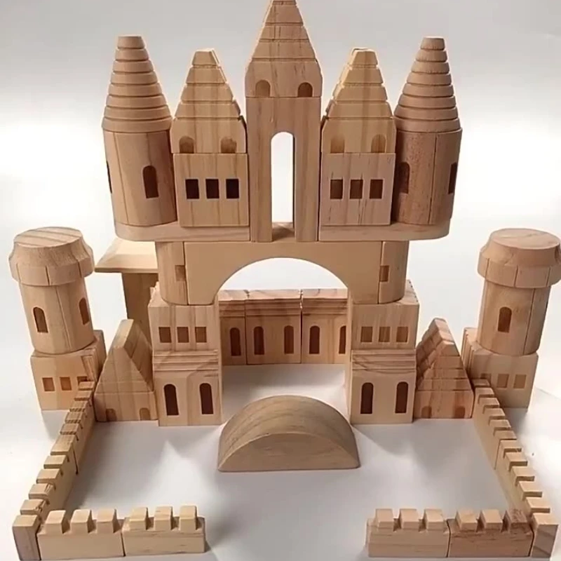 لعبة مكعبات بناء خشبية ملونة من الخشب الطبيعي، لعبة خشبية تكديس هندسية كبيرة للأطفال #4