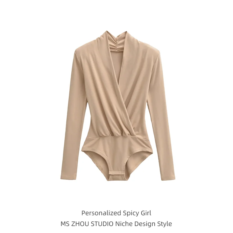 

Sexy Spicy Girl Sle V-ne Padded oulder Fce Cross Bodysuit Women's Slimming Inner Wear Base Top High Waist ort Pants