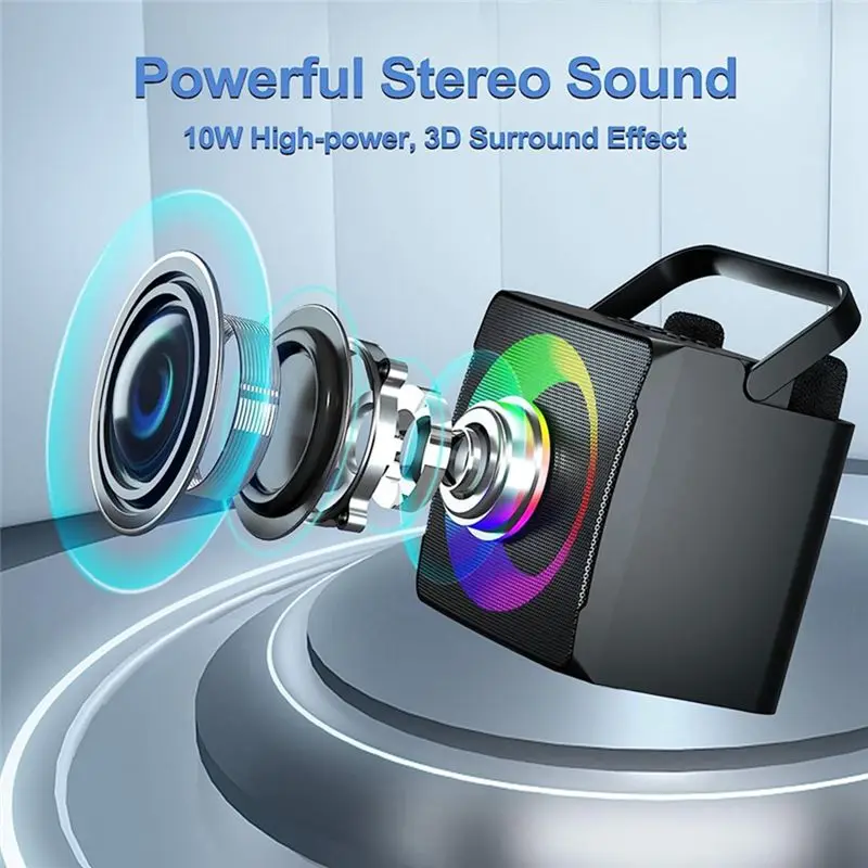 Fashion ~ Family KTV Audio Set ميكروفون لاسلكي مزدوج، مكبر صوت كاريوكي بلوتوث محمول خارجي، أسود