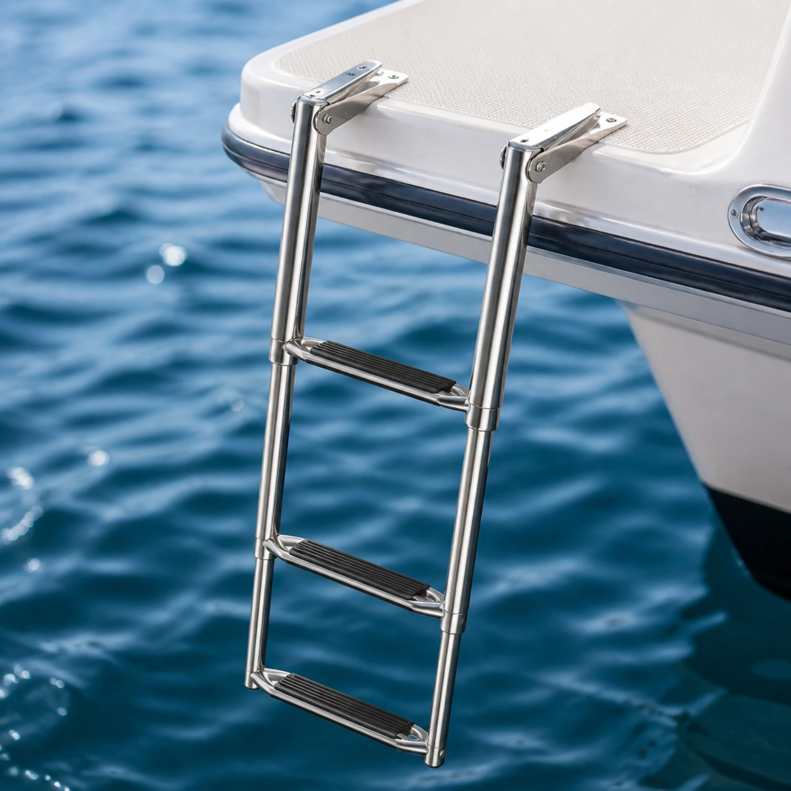 Telescopic Boat Ladder Anti-Slip Stainless Steel Boat Ladder Compact Easy Storage for Boaters, Boats, Yachts view 6