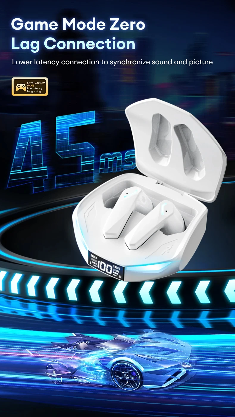 Choice Lenovo XT53 Upgrade Bluetooth 5.4 Earphone Low Latency Wireless Gaming Earbuds LED Display Waterproof Headphones with Mic