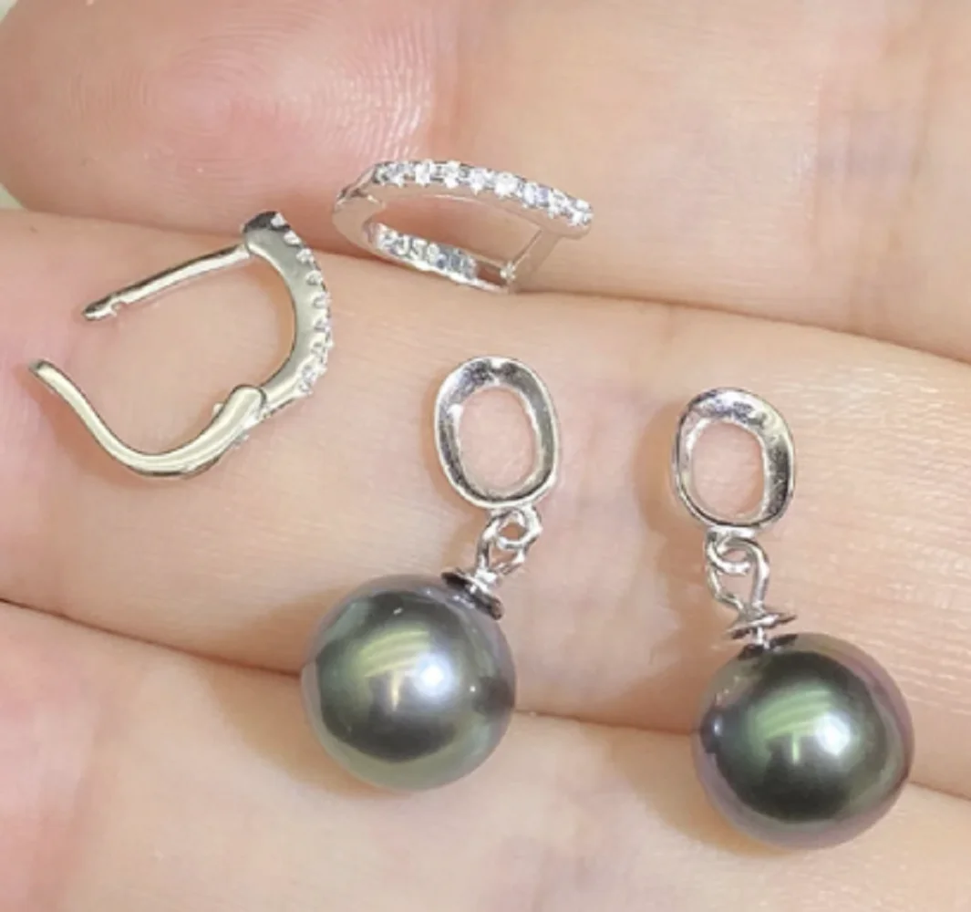 

Stunning AAAA9-10mm 10-11mm Natural Tahitian Round Black Green Pearl Earrings 925s