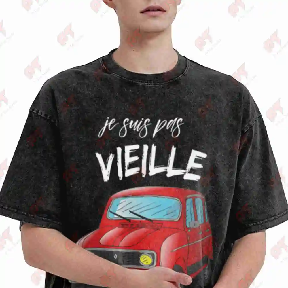 Vintage Voiture Classic R4 Humor Grandpa Papy Voiture Vintage Washed Tee Pure Cotton T-Shirt