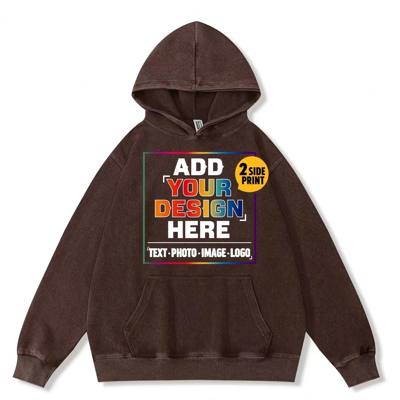 التخصيص خمر هوديي غسلها | بني عتيق | سويت شيرت بغطاء للرأس من القطن الخالص | أسلوب المستقبل | تخليل الأحماض | للجنسين #4