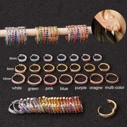 Multicolor Zircon Rainbow Hoop Earrings Lovely Tiny Huggie Minimal Round Circle Ear Piercing Jewelry Hoops For Men 6/8/10/12mm