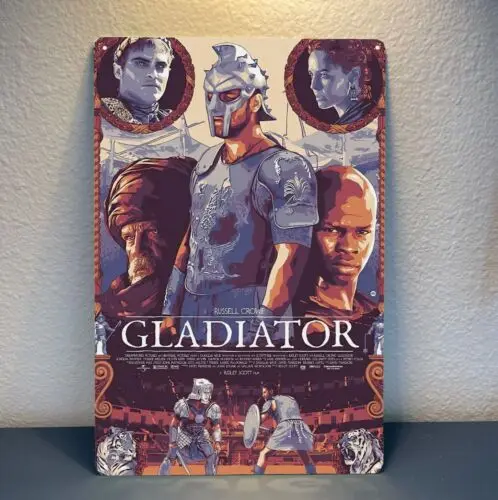 Gladiator Russell Crowe Film-Metallposter – Blechschild – Größe: 20 x 30 cm – Aluminium
