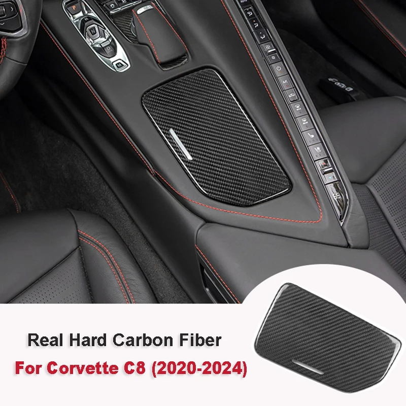 

Real Dry Carbon Fiber Car Central Console Water Cup Holder Cover Sticker For Chevrolet Corvette C8 2020-2024 InterioAccessories
