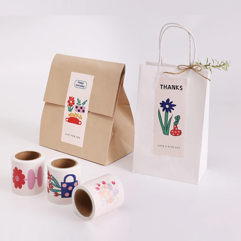Flower Thank You Stickers Square Aircraft Box Sealing Paste Gift Packaging Office Supplies Decorative Stickers 50Pcs/Roll