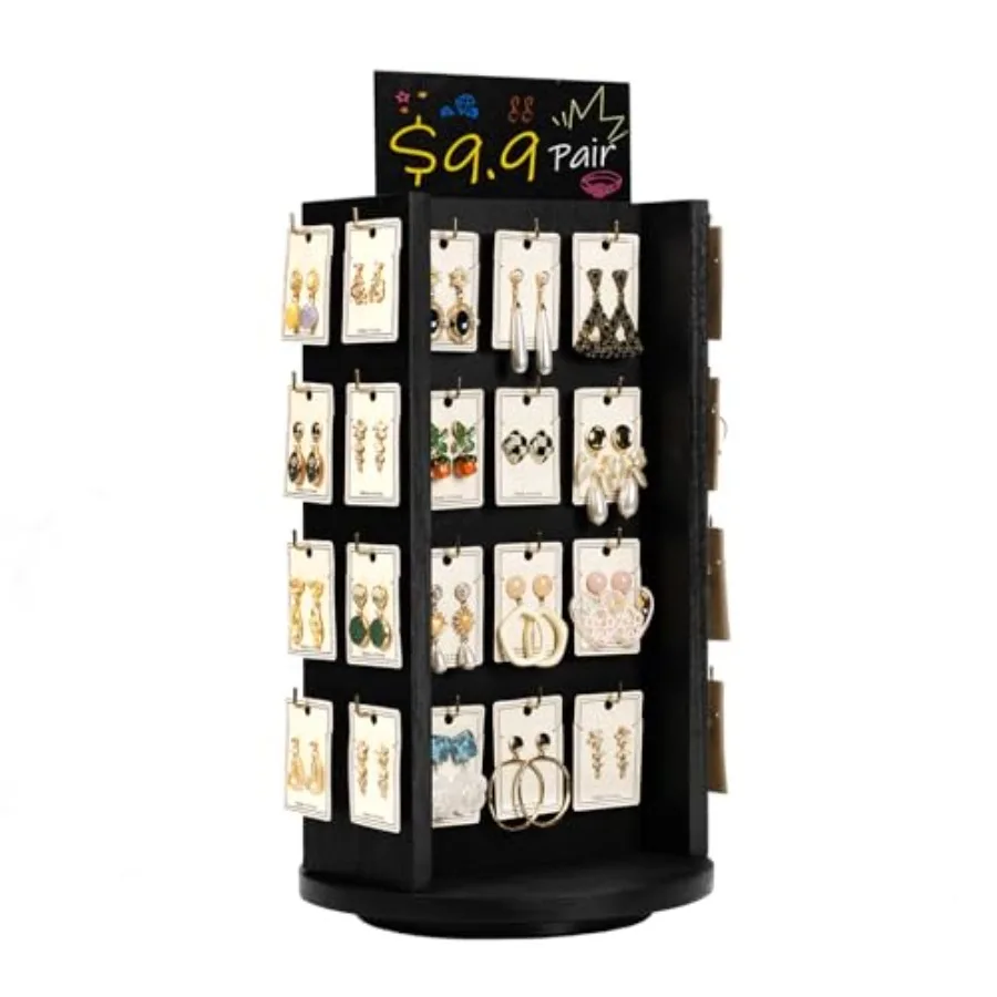 

Вращающиеся подставки для сережек для продажи с рекламной доской. Подставка для ювелирных изделий из натурального дерева для продавцов. Большая вместимость.