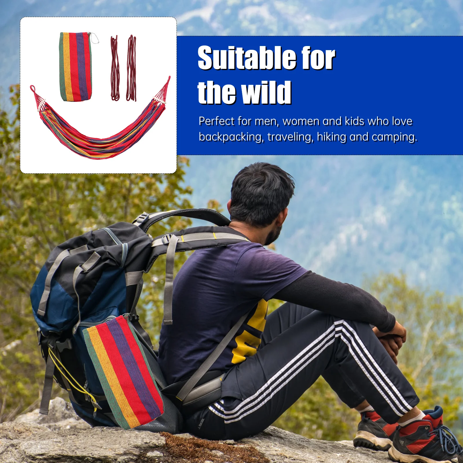 

Portable Outdoor Indoor Camping Hammock Striped Canvas Swing Bed Lightweight Travel Hiking Garden Double Camping Hammock