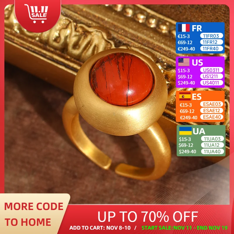 

Vintage Red Stone Round Gold Color Rings Adjustable Elegant Fashion For Women Accessories Luxury Jewelry Wedding Bridal 2025