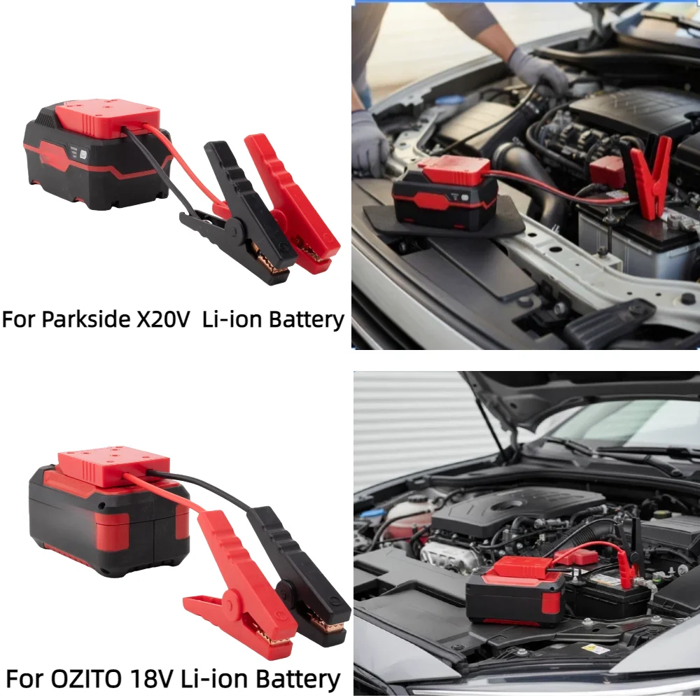 Portable Jump Starter Cables Adapter for OZITO 18V/Parkside X20V TEAM Li-ion Battery with Jumper Clips for Car Jump Starting