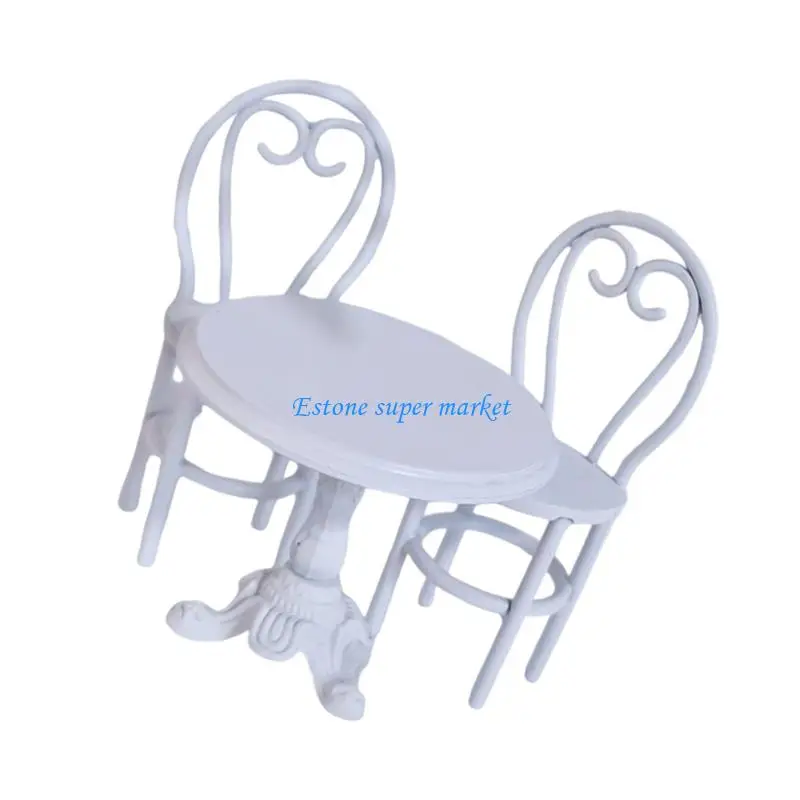 090B Nordic Metal Kids Pretend Play Kitchen Set Miniature Dining Table Chair Playset For Imaginative Creative Development
