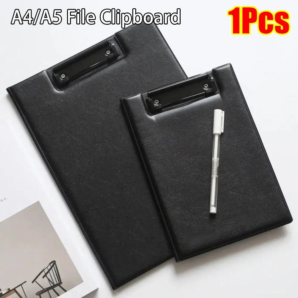 1Pcs Foldable A4 A5 Clipboard Black PU Leather Conference File Folder With Clip Buckle Ultra-Smooth Writing Pad Office Supply