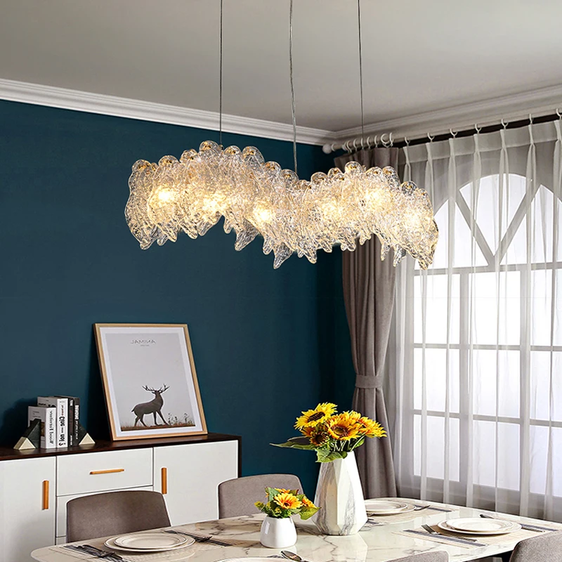 Ice-Leaf Glass Modern Pendant Lights LED Home Luxury Hanging Lamps for Ceiling Romantic Dining Room Decor Lustres Lampara Techo