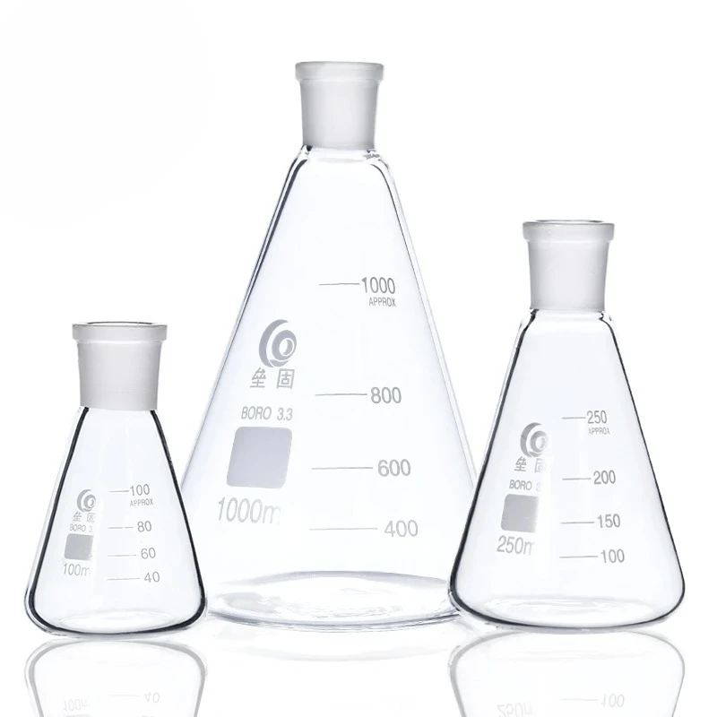 1pcs Lab 25ml To 2000ml High Borosilicate Glass Spiral Neck with Standard Mouth 19# 24# 29# Triangular Flask Conical Flask