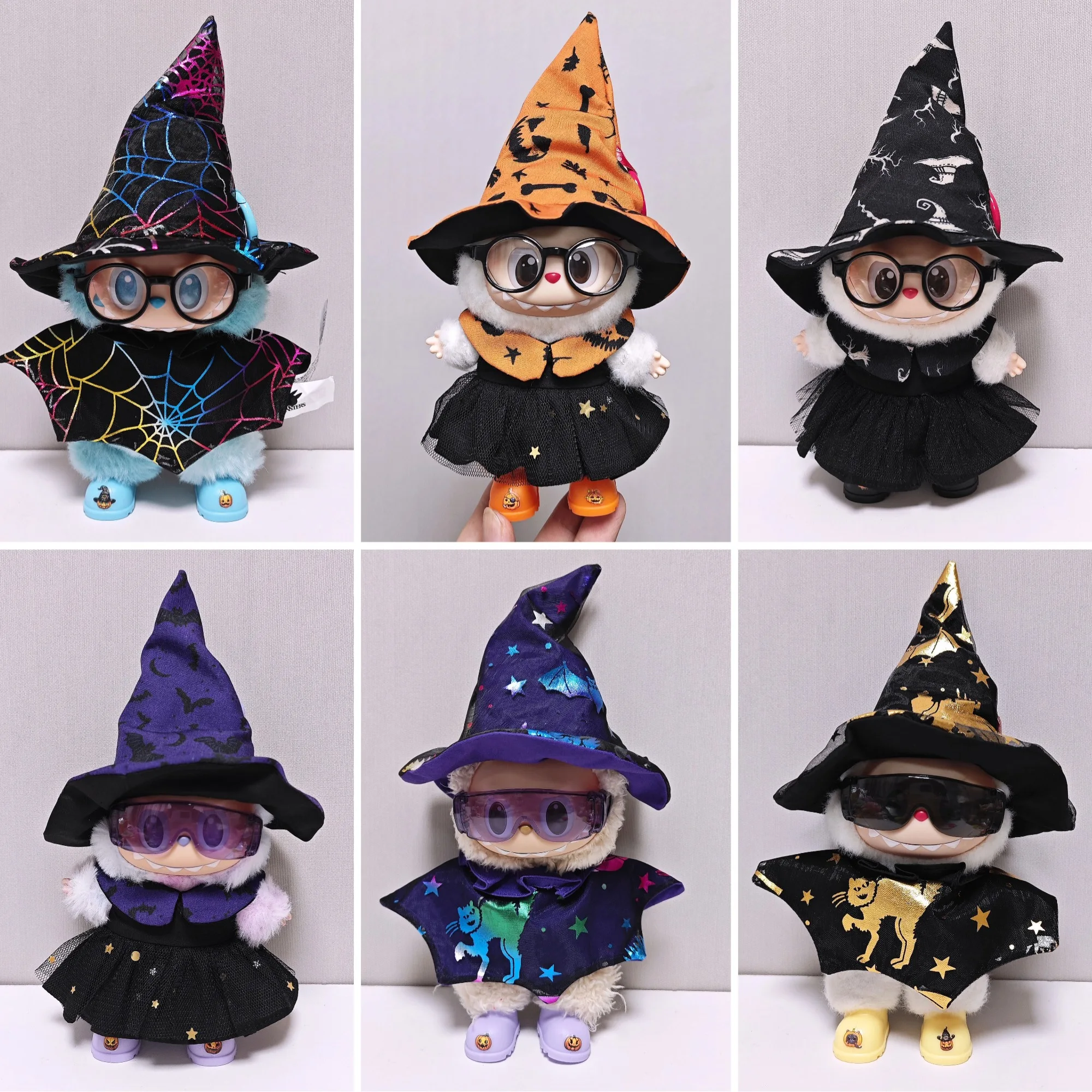 

Halloween - Themed Outfit Sets For 1st - 3rd Gen 15/17cm Labubu Dolls Wizard Hats Capes Glasses & Shoes