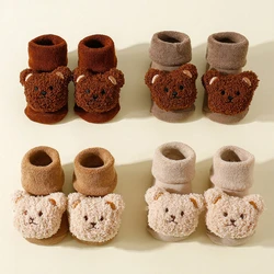 4 Pairs Infant Thick Warm Bear Graphic Anti-Slip Floor Socks, Suitable for Autumn/Winter， Newborn Toddler Thicken Socks