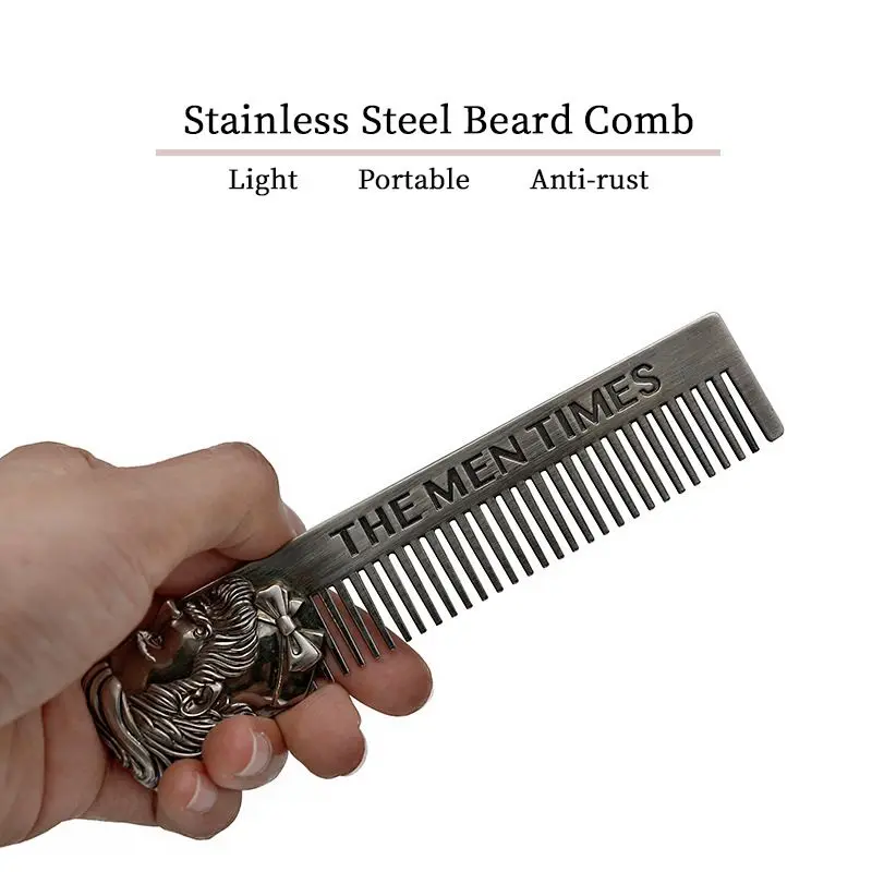 1PC Gentelman Barber Styling Metal Comb Stainless Steel Men Beard Comb Mustache Care Shaping Tools Pocket Size Silver Hair Comb