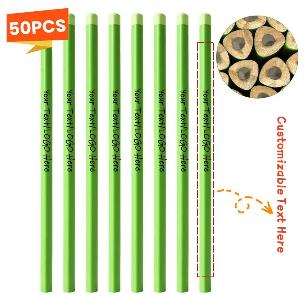 50PCS Customizable Green Hexagonal Pencils 3.2mm Break‑Resistant Thick Core HB Pencils Bulk Custom Printed Pencils for Office