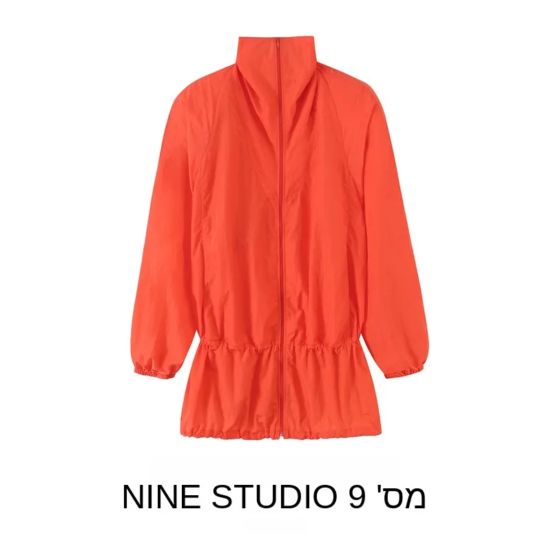 Chaqueta de Mujer NINE ZAR, Corte Ajustado, Cuello Alto, Hombros Acolchados, Cierre de Cremallera, Cintura Ajustada, Manga Larga, Largo Medio, Ropa de Verano