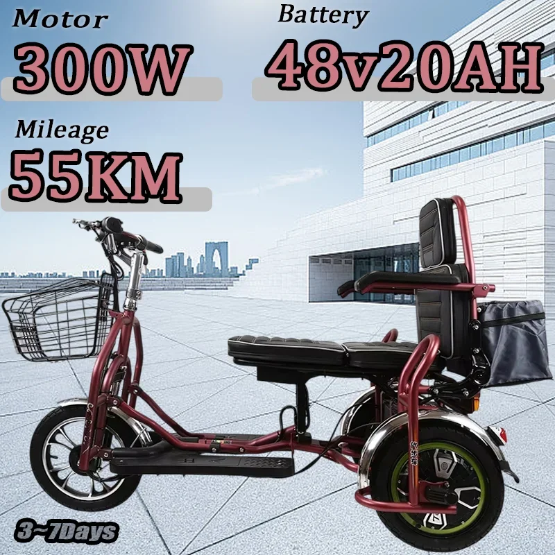 New Electric Tricycle Foldable 380W 48V 20AH  MiNi Small For Transporting Easy To Ride Parent-child  Sitting Electric 3Wheel