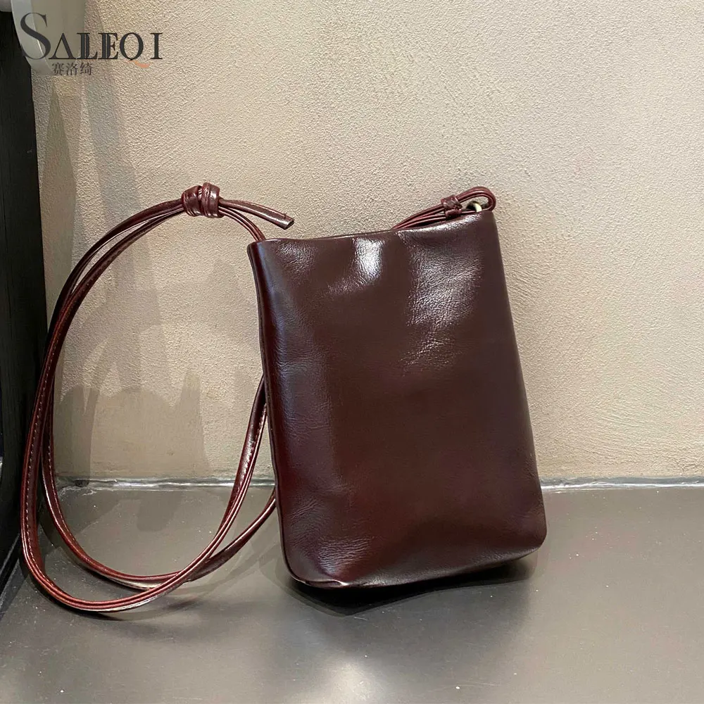 

Genuine Grade Leather Women Shoulder Crossbody Bag Luxury Designer High Quality Soft Cowhide Ladies Small Buket Bag Female New