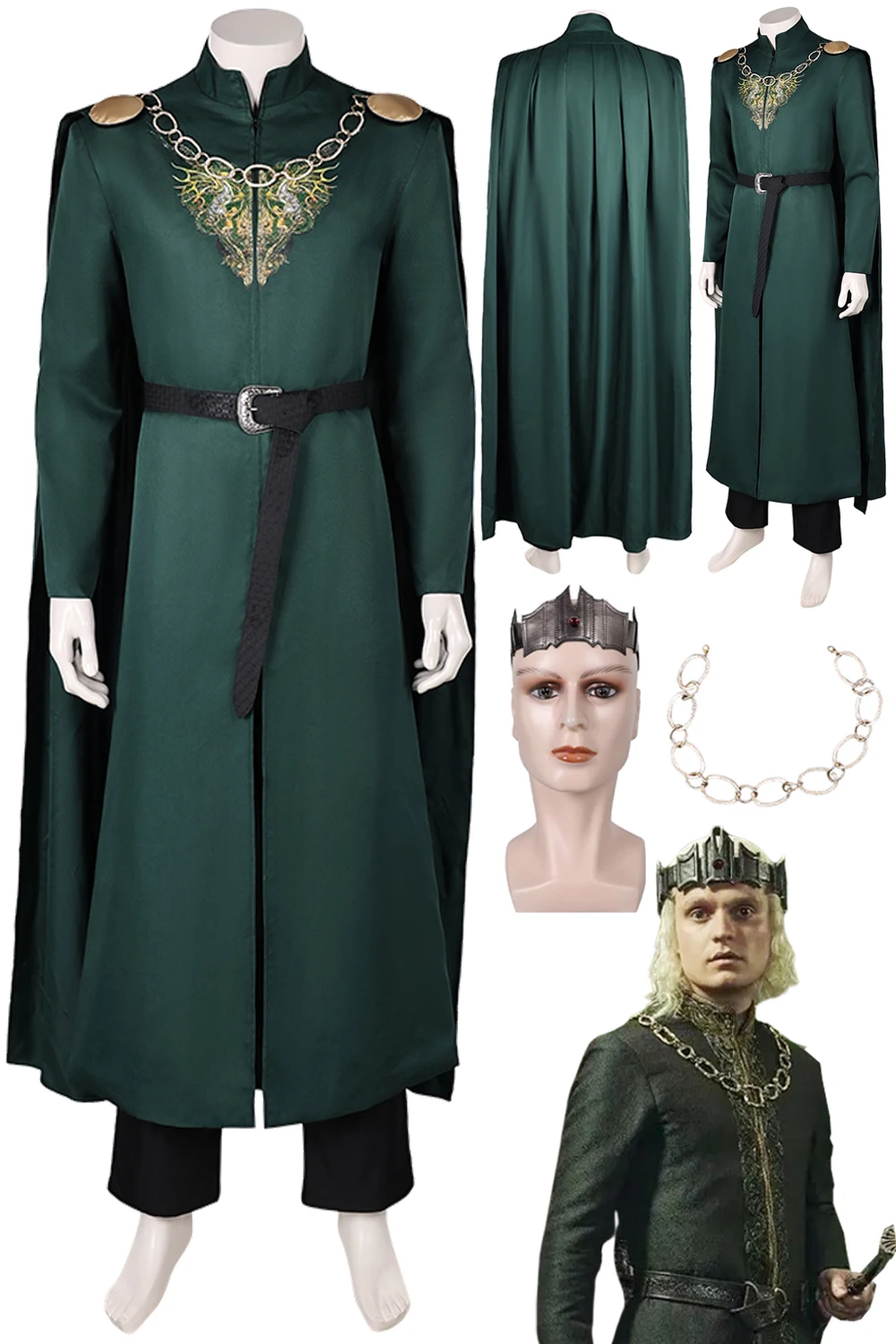 Déguisement Médiéval Prince Aegon Cosplay pour Homme, Vêtements Everak Verte, TV Dragon 2, Costume de Maison, Ply Play Dam Party Gril