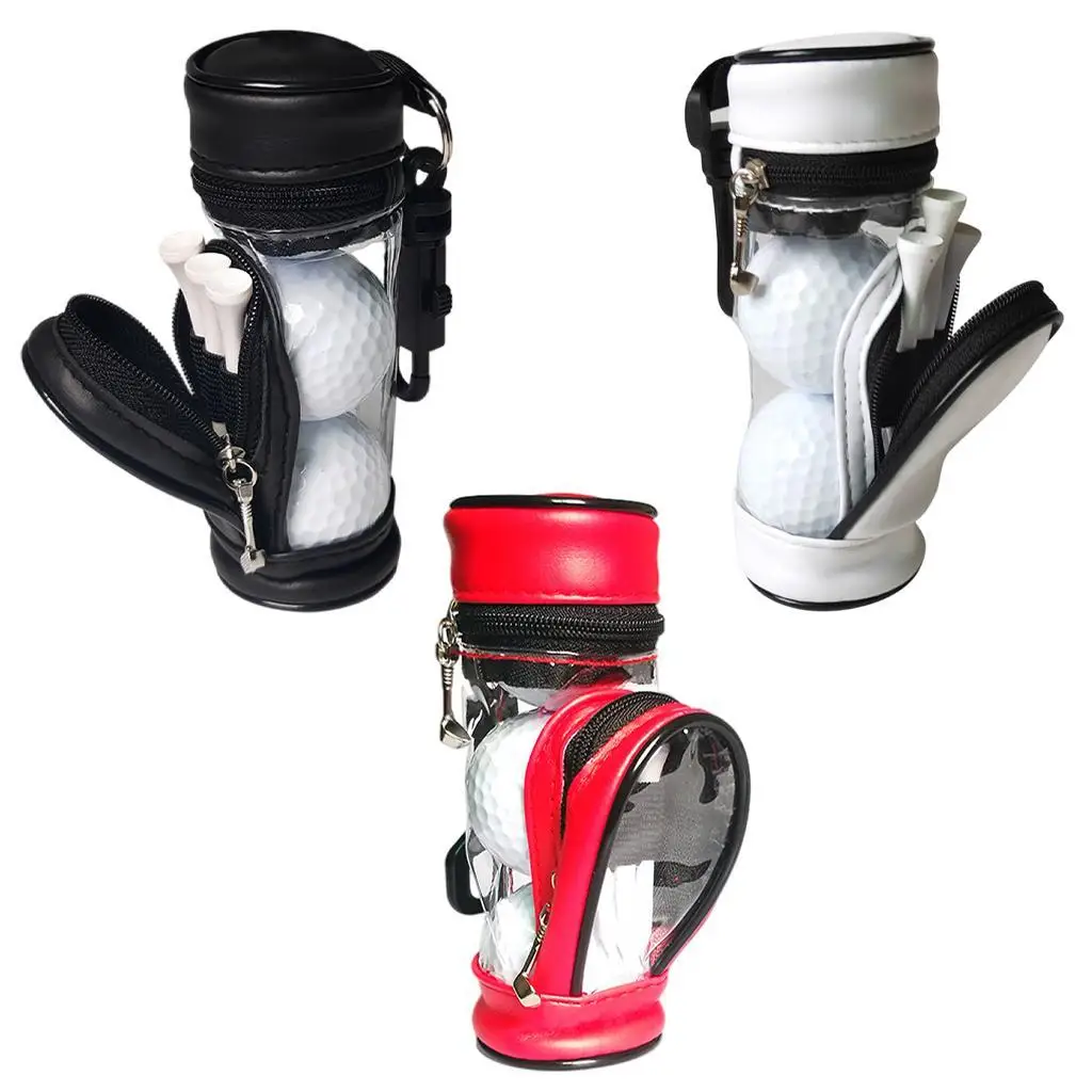 Golf Ball Pouch Portable PU Leather Tee Holder Belt Clip Bag Double Layer for Golf Training