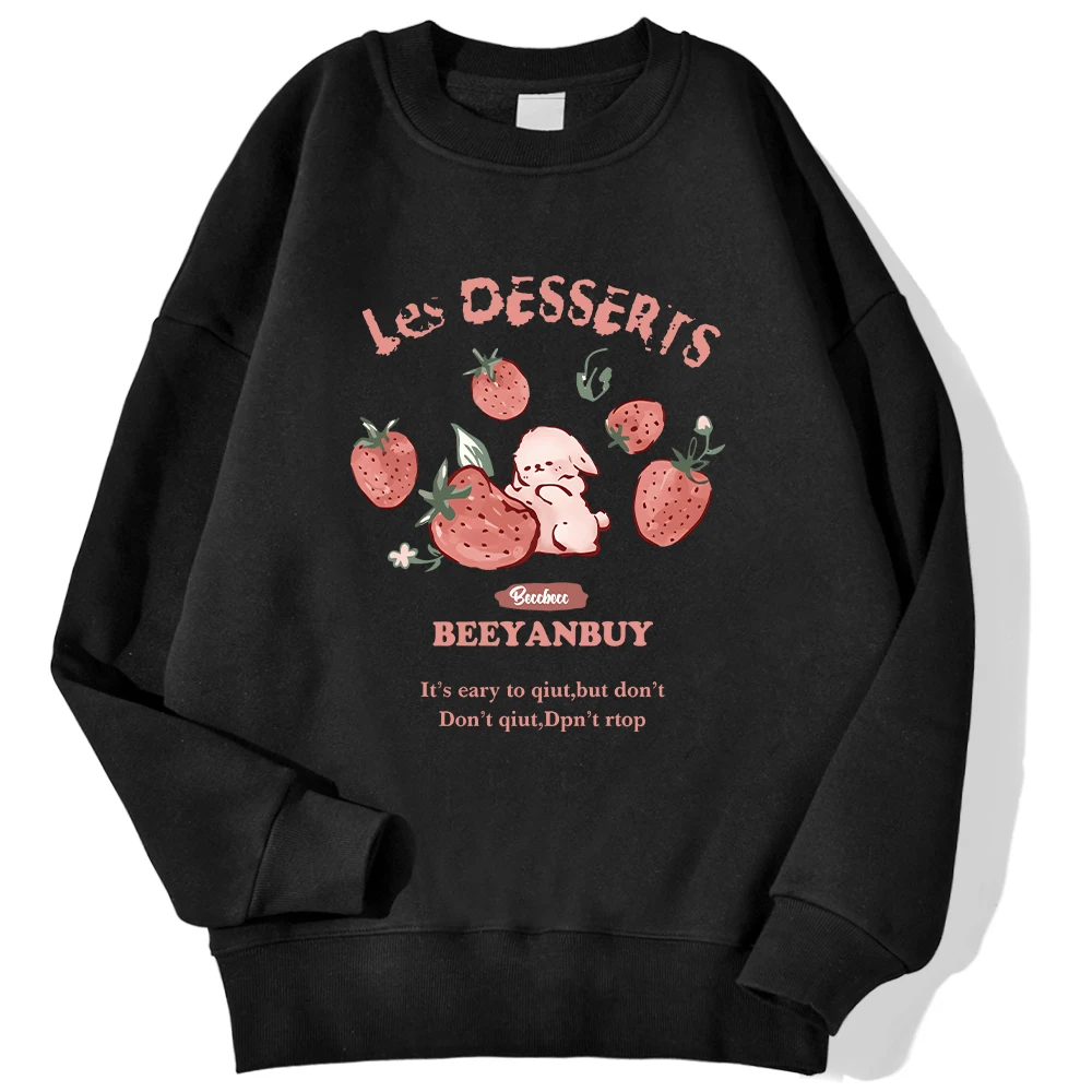 Fashion Women\'S Pullover Cute Strawberry And Rabbit Printed Hoodie Crewneck Soft Warm Breathable Sweatshirt Autumn Winter Hoody