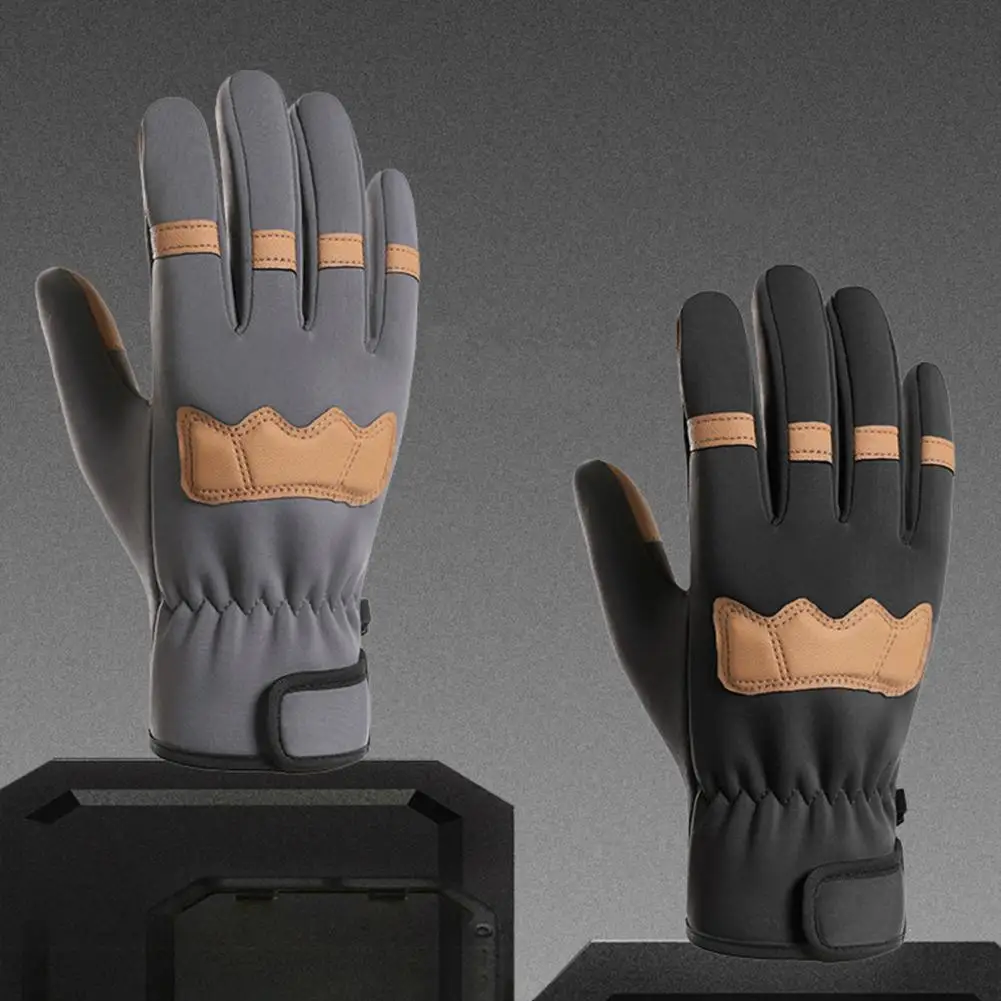 Thickened Palm Gloves Winter Riding Gloves with Touch Screen Design Non-slip Imitation Leather Palm Patchwork Color 1 Pair Warm