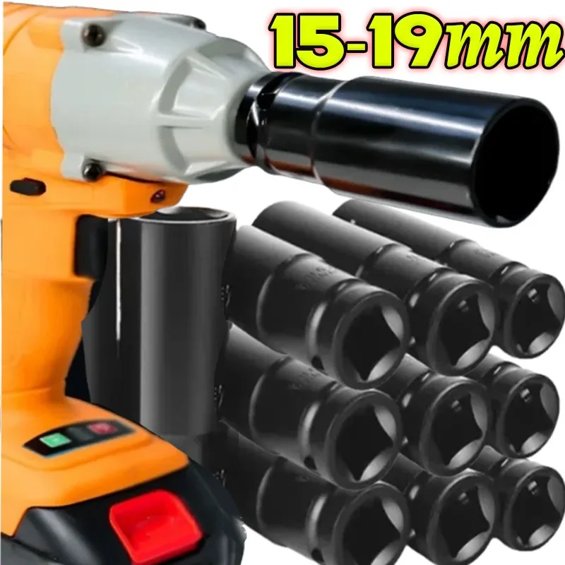 

15-19mm Extended Deep Socket Set Heavy Duty Carbon Steel Hex Wrench Sockets 1/2 Drive Impact Wrench Socket Car Repair Hand Tools