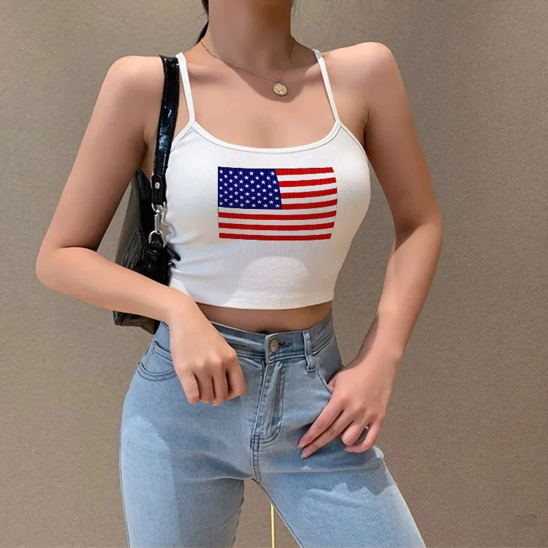 New Summer Camis Tops 2000s Aesthetic Y2K Clothes Sexy Top Women Sexy Y2k Crop Tops White Graphic Prints Sleeveless Top Shop