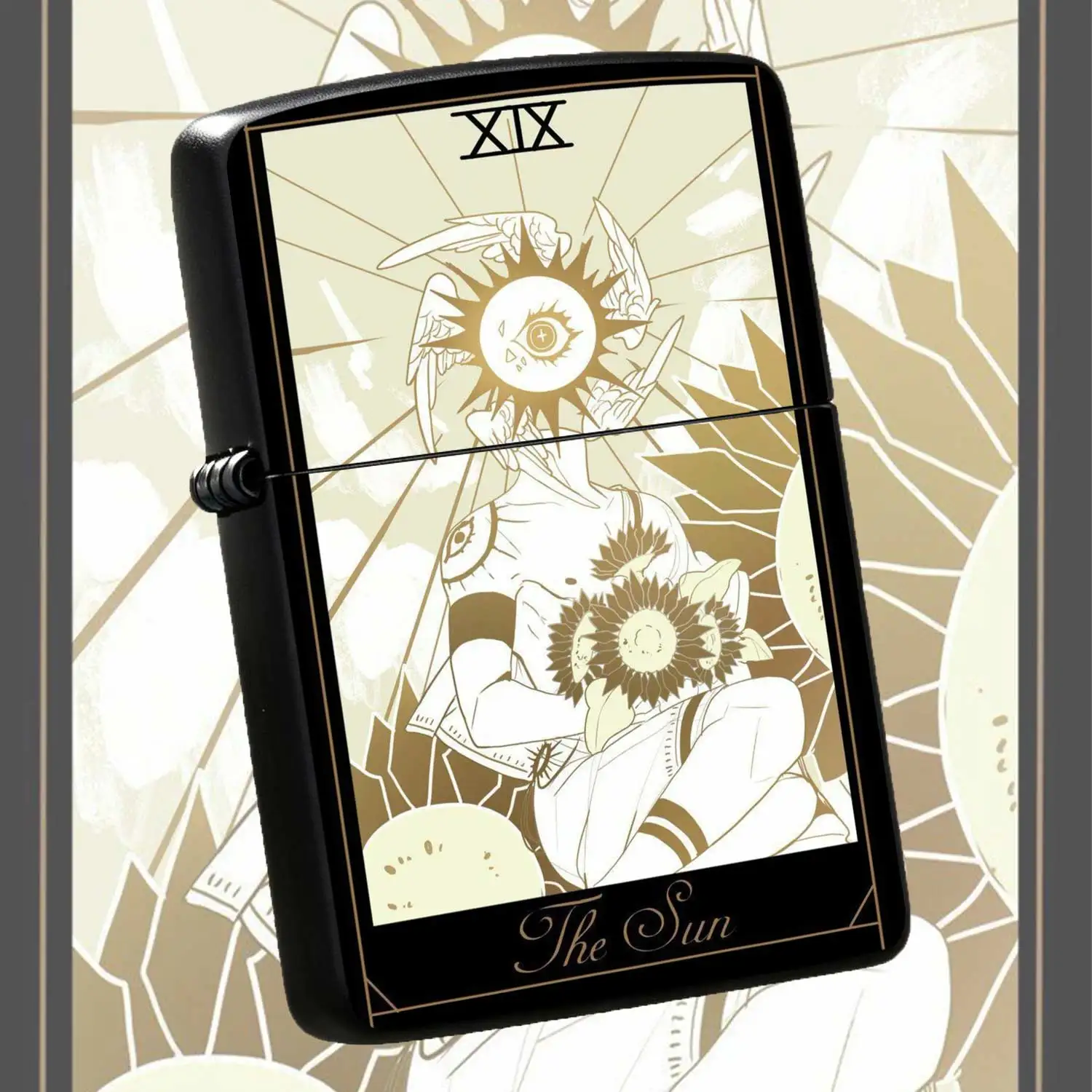 Flip-top Pocket  indproof  Lighter, Retro Tarot The Sun Themed Design, Portable Size for Daily Carry, Stylish and Unique Appearance, Suitable for Daily Use and Outdoor Scenarios, Ideal forand Practical Use Humorous Lighter
