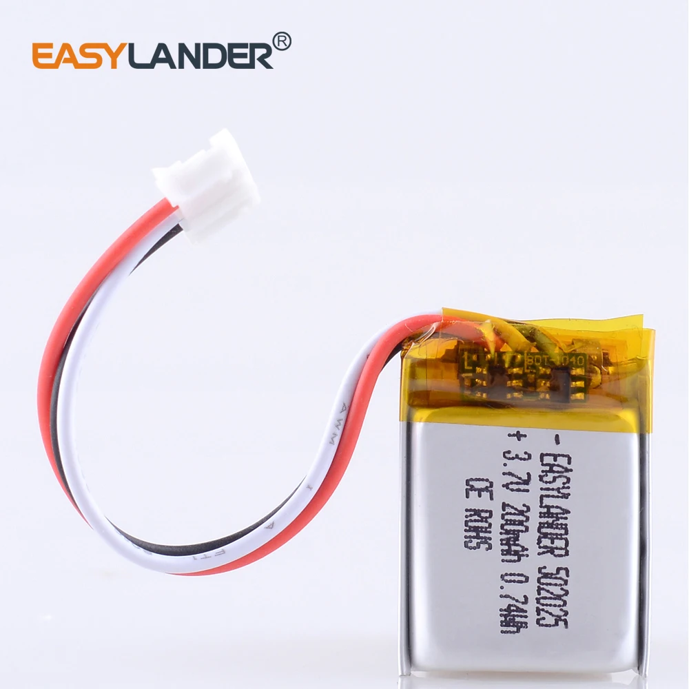 JST 2.0 3p 3.7V 200mAh 502025 Lithium Polymer Li-Po li ion Rechargeable Battery For DVR advocam FD video recorder Registrar