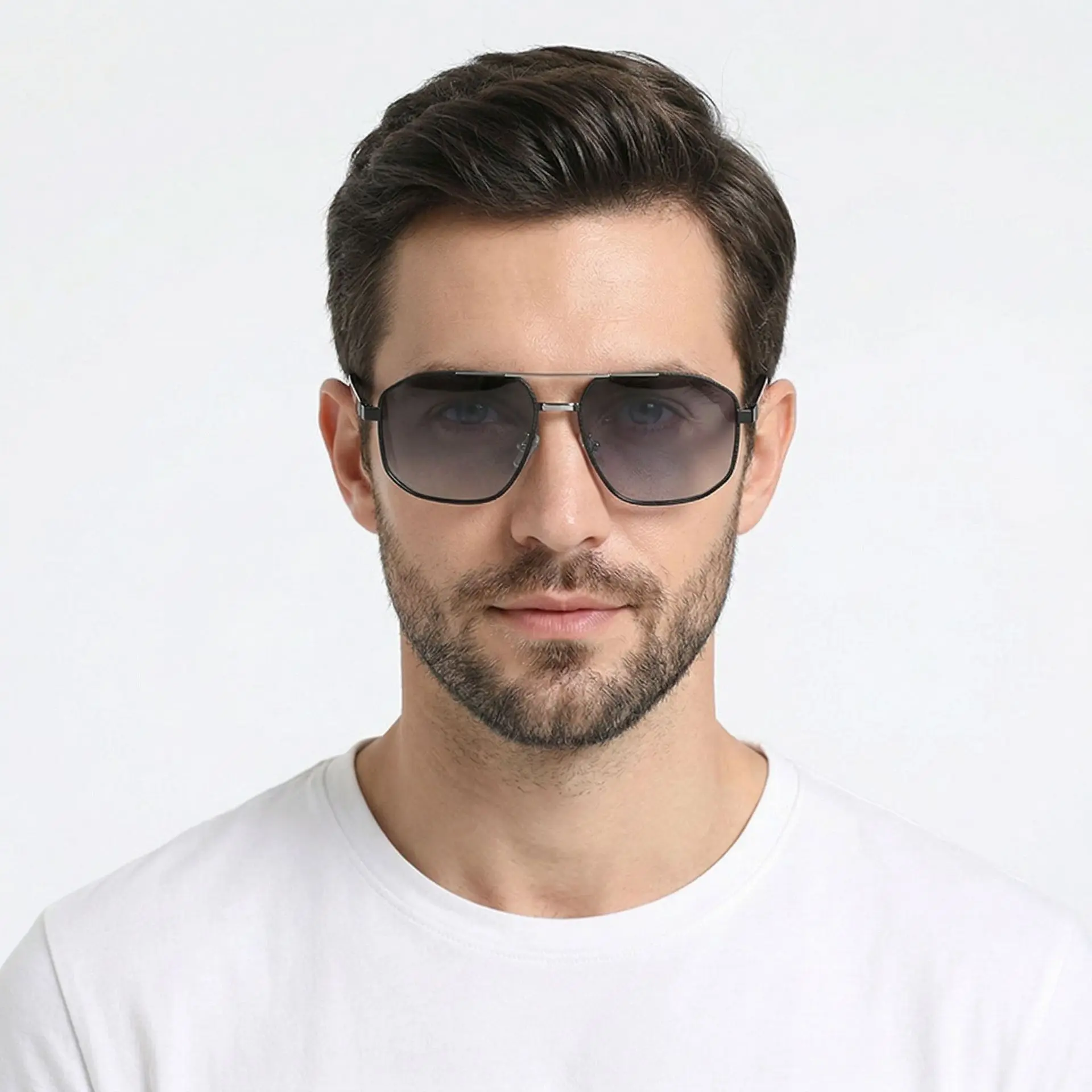 

2026 New Double Bridge Square Sunglasses Retro Metal Frame UV400 Protection Men Driving Outdoor Shades