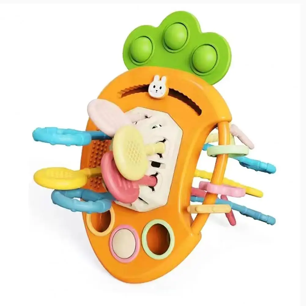 Cartoon Toy with Sounds Vibrations Colorful Carrot Infant Grasping Toy with Multiple Textures Soft Silicone Rattle Teether Motor