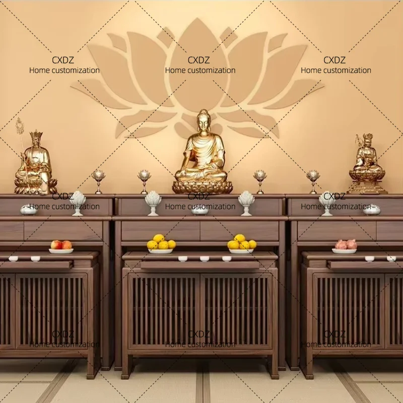XXNew Chinese Style Solid Wood Altar Buddhist Hall Home Altar Buddha Table Worship Table Black Walnut