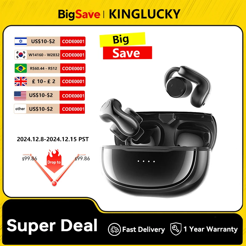 

Kinglucky i100 Open Ear Clip Earbuds Wireless Headphone outdoor ENC Noise Cancelling Earphone With Mic For Android iOS