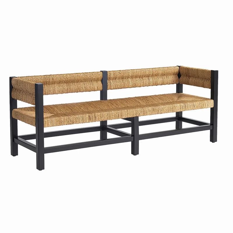 

Rattan bench Solid wood woven double sofa Straw bed and breakfast Hotel leisure stool Bedside stool Shoe changing stools