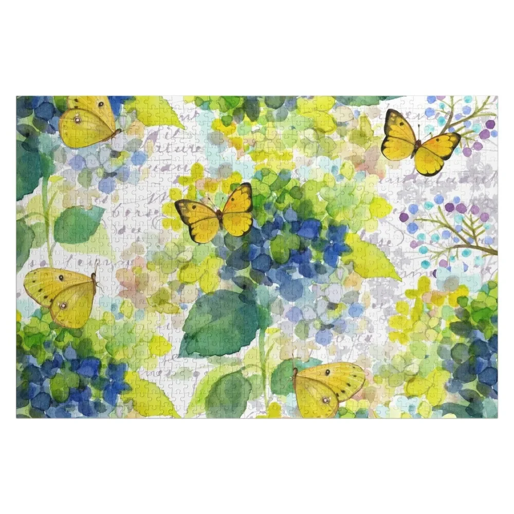 Hydrangea and butterfly watercolor Jigsaw Puzzle Jigsaw Pieces Adults Custom Wooden Gift Custom Wood Puzzle