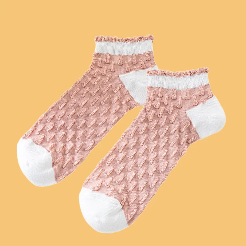 5 Pairs 2024 New Summer Socks Women's Small Fresh Sweet Boat Socks Lace Grid Socks Sweat-absorbent Breathable Grid Cotton Socks