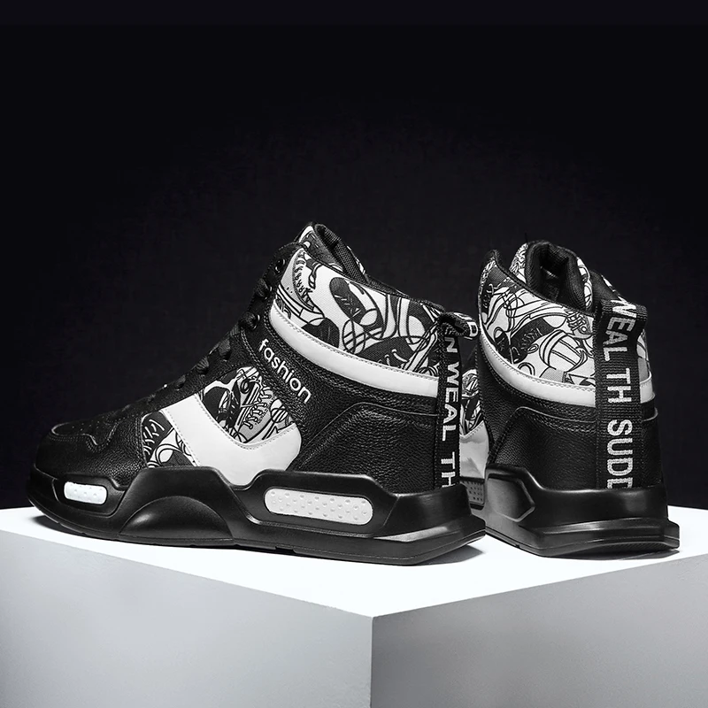 

Men Sports Shoe Comfortable Leather High Top Men's Sneakers Designer Man Running Shoes Outdoor Tide Street Air Flats Black Shoes