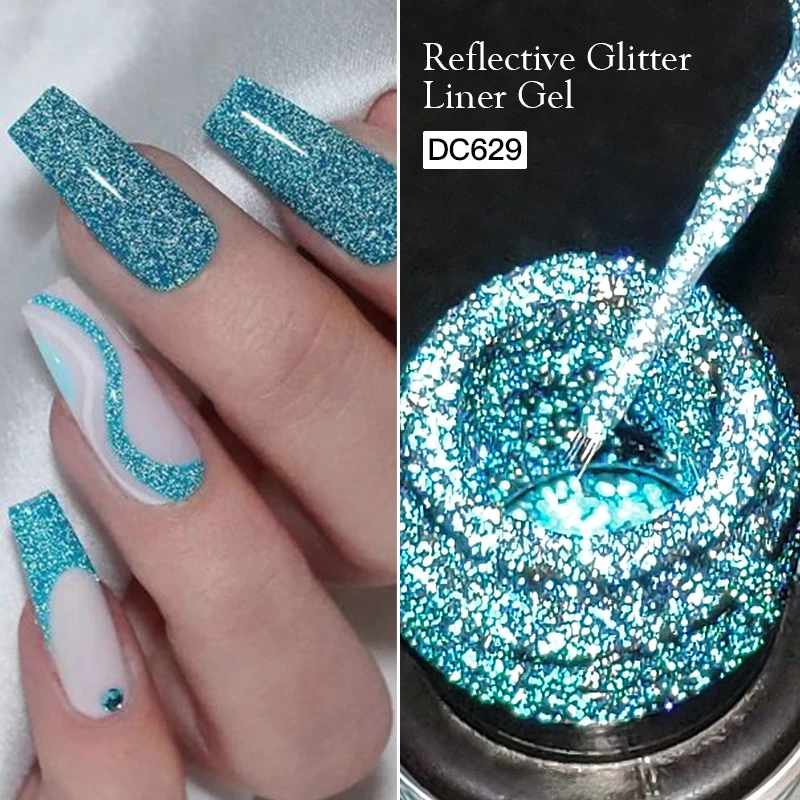5ml Gold Silber Reflektierender Glitter Liner Gel Nagellack Set Rosa Farbe Leuchtend Funkelndes Französisches Semi-Permanentes Nagellack-Gel