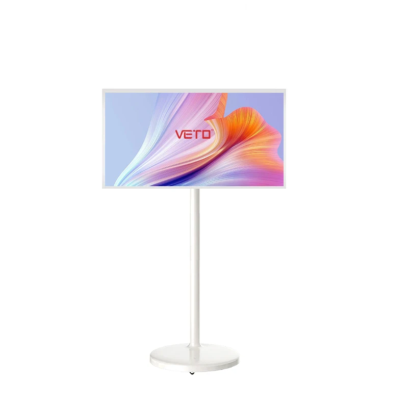 32-Inch Smart Portable LCD TV C2-Type Wireless Android 12 White Cabinet Indoor Rolling TV