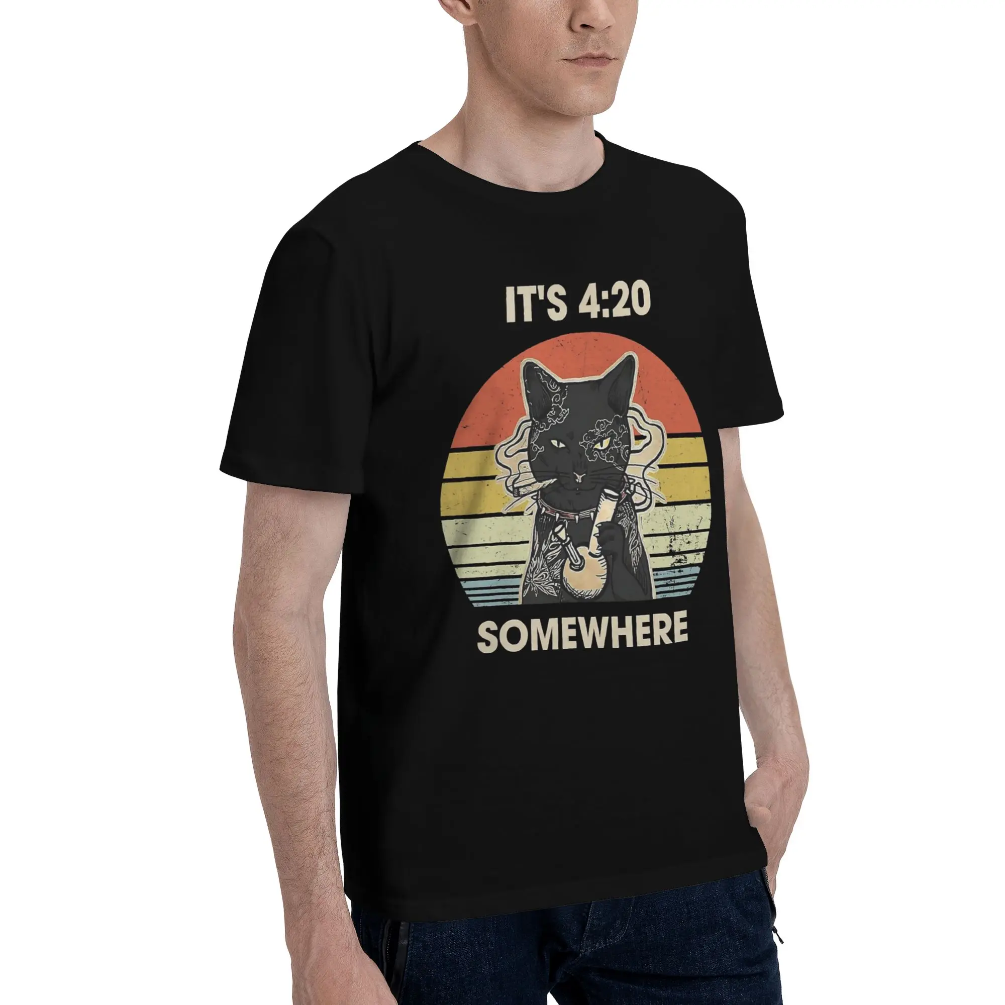 Get High With It's 420 Somewhere Weed Men's T Shirts  Novelty Tees Short Sleeve O Neck T-Shirt Cotton Plus Size Tops