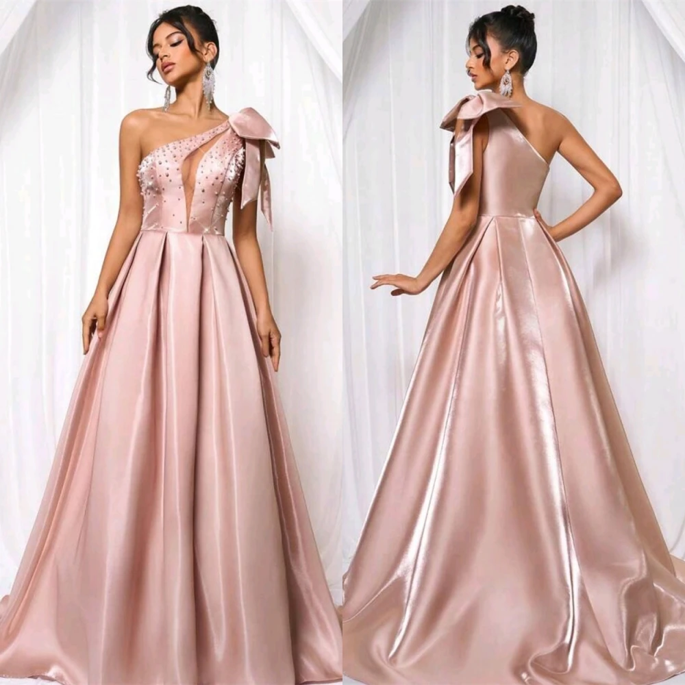 

Customized Elegant One Shoulder Evening Dress and Exquisite Satin Special Occasion Gowns and Temperament Pearls Prom Dresses